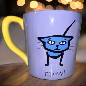 Silvestri Blue Cat Mug with Yellow Handle